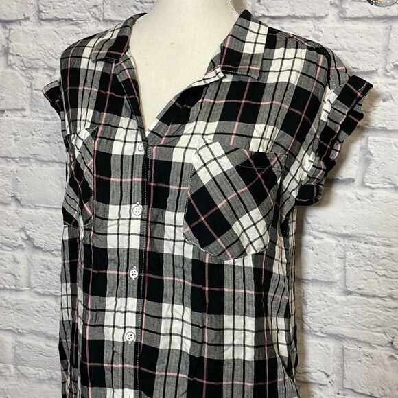 JACHS Girlfriend Capped Sleeve Plaid Shirt Size Small - Picture 3 of 10